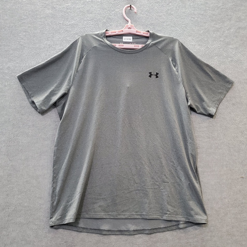 Under Armour Men Activewear Shirt XL Gray Logo Short Sleeve Tech Tee